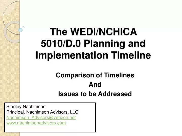 the wedi nchica 5010 d 0 planning and implementation timeline