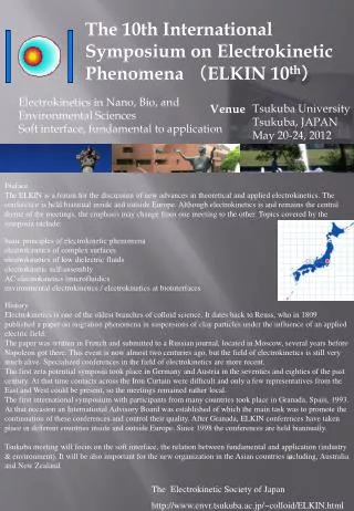 The 10th International Symposium on Electrokinetic Phenomena （ ELKIN 10 th ）