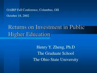 Returns on Investment in Public Higher Education