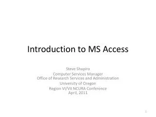Introduction to MS Access