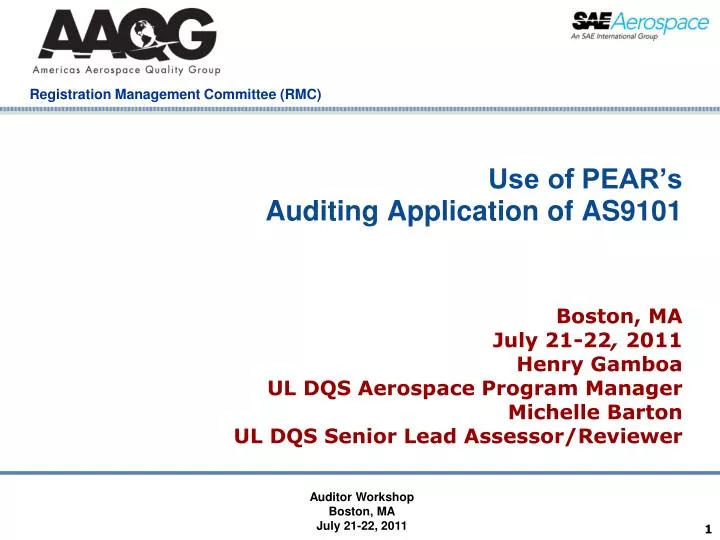 use of pear s auditing application of as9101