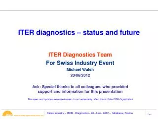 ITER diagnostics – status and future