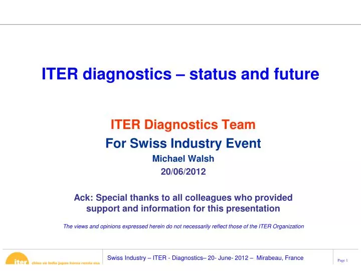 iter diagnostics status and future