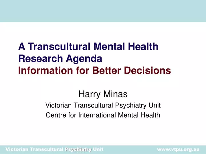 a transcultural mental health research agenda information for better decisions