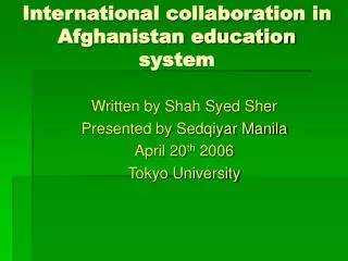 International collaboration in Afghanistan education system