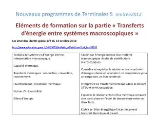 nouveaux programmes de terminales s rentr e2012