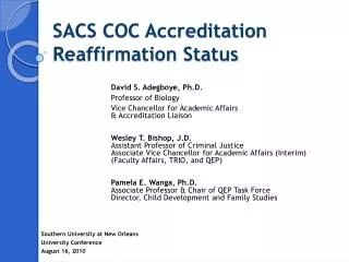 SACS COC Accreditation Reaffirmation Status