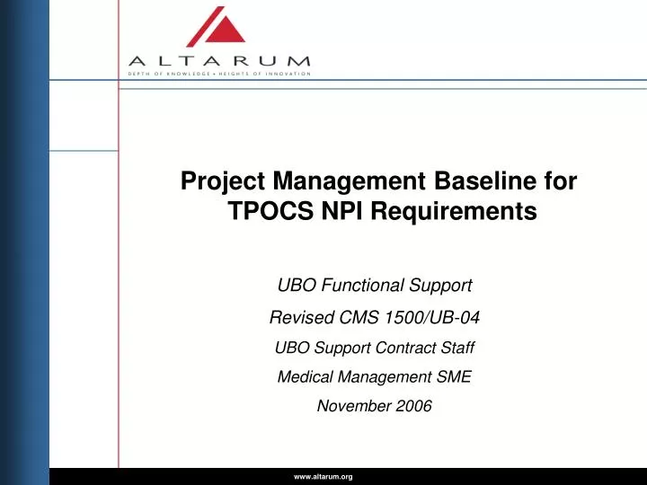 project management baseline for tpocs npi requirements