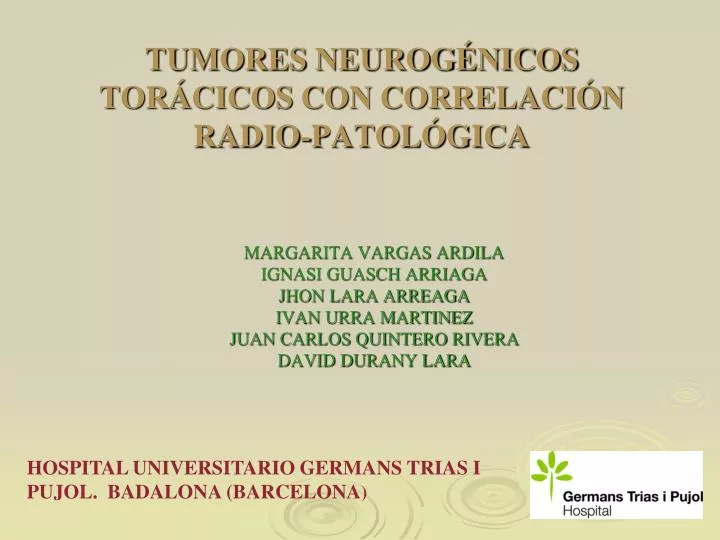 tumores neurog nicos tor cicos con correlaci n radio patol gica