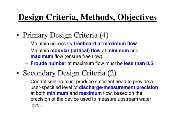 design criteria methods objectives