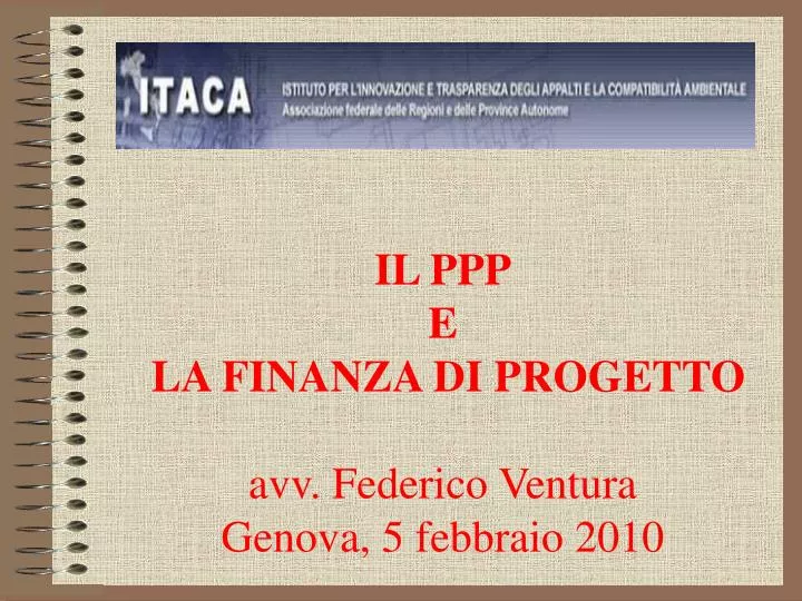 il ppp e la finanza di progetto avv federico ventura genova 5 febbraio 2010