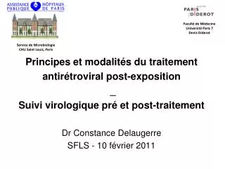 Principes et modalités du traitement antirétroviral post-exposition _ Suivi virologique pré et post-traitement Dr Cons