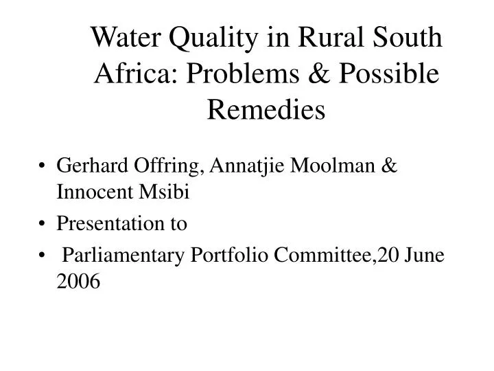 water quality in rural south africa problems possible remedies