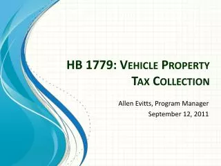 HB 1779: Vehicle Property Tax Collection