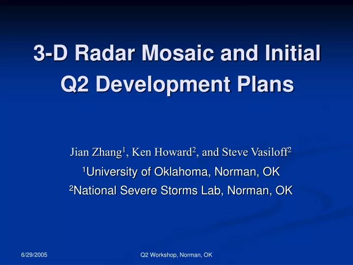 3 d radar mosaic and initial q2 development plans
