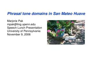 Phrasal tone domains in San Mateo Huave Marjorie Pak mpak@ling.upenn Speech Lunch Presentation University of Pennsylvan