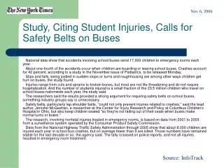 Study, Citing Student Injuries, Calls for Safety Belts on Buses