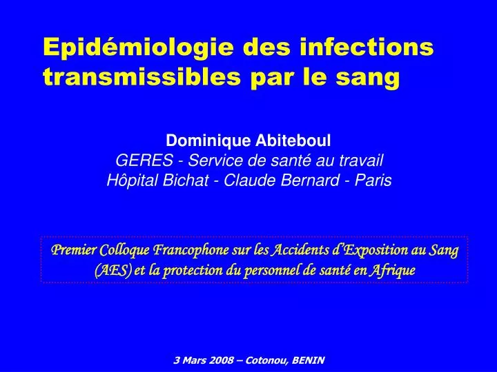 epid miologie des infections transmissibles par le sang
