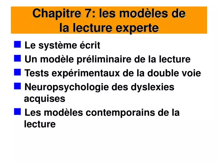 chapitre 7 les mod les de la lecture experte