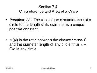 Section 7.4: Circumference and Area of a Circle
