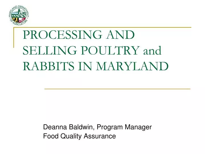 processing and selling poultry and rabbits in maryland