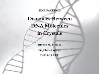DNA PACKING: Distances Between DNA Molecules in Crystals Bryson W. Finklea St. John's College DIMACS REU