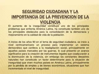 SEGURIDAD CIUDADANA Y LA IMPORTANCIA DE LA PREVENCION DE LA VIOLENCIA