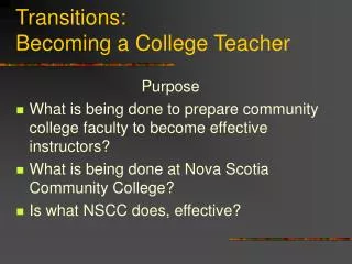 Transitions: Becoming a College Teacher