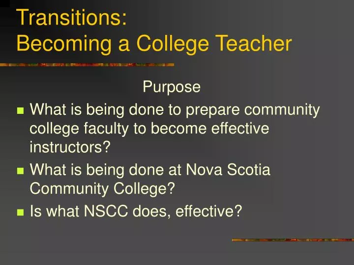 transitions becoming a college teacher