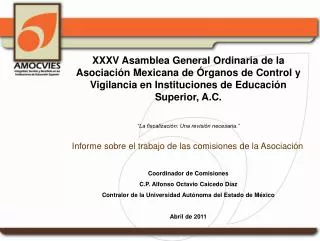 XXXV Asamblea General Ordinaria de la Asociación Mexicana de Órganos de Control y Vigilancia en Instituciones de Educa