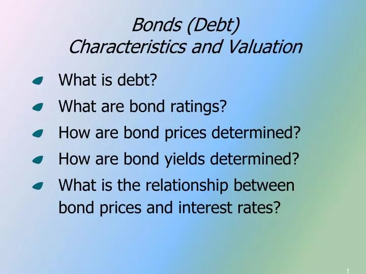 bonds debt characteristics and valuation
