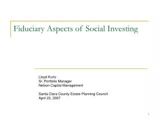 Fiduciary Aspects of Social Investing
