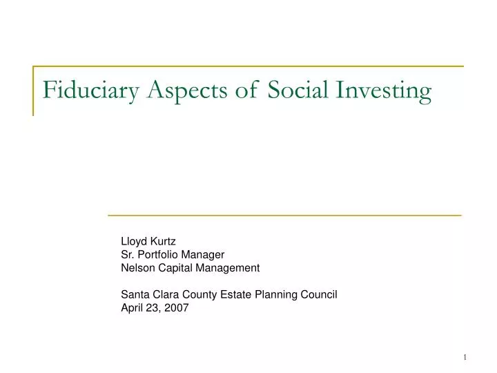 fiduciary aspects of social investing
