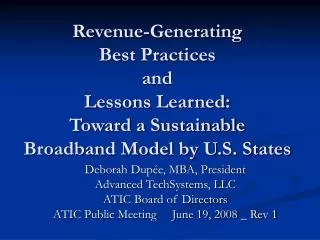Revenue-Generating Best Practices and Lessons Learned: Toward a Sustainable Broadband Model by U.S. States