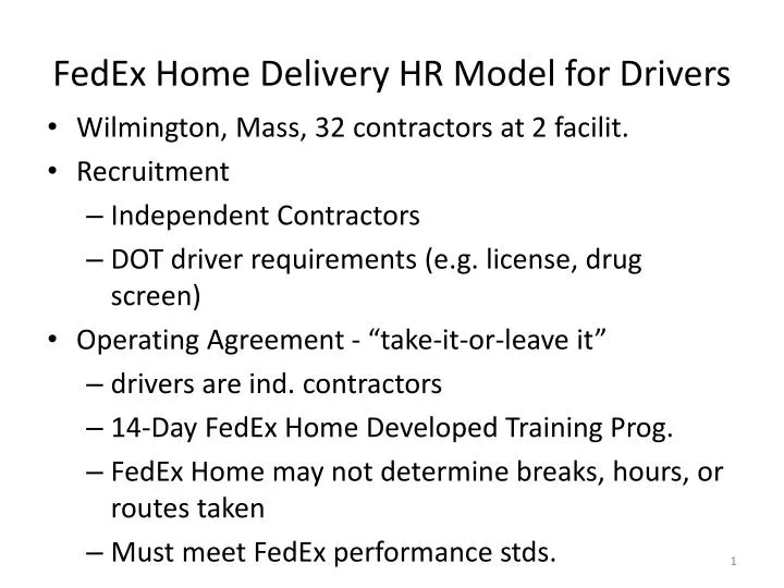 fedex home delivery hr model for drivers