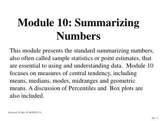 Module 10: Summarizing Numbers