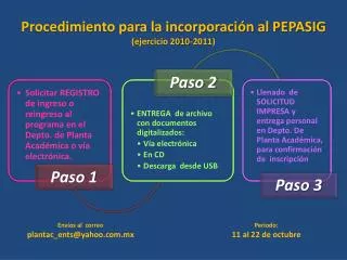 Procedimiento para la incorporación al PEPASIG (ejercicio 2010-2011)