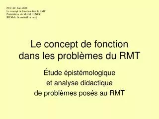 le concept de fonction dans les probl mes du rmt