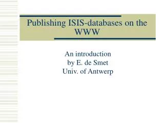 Publishing ISIS-databases on the WWW