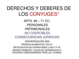 DERECHOS Y DEBERES DE LOS CONYUGES*