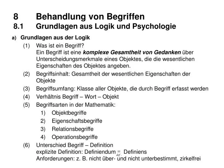 8 behandlung von begriffen 8 1 grundlagen aus logik und psychologie
