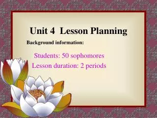 Unit 4 Lesson Planning
