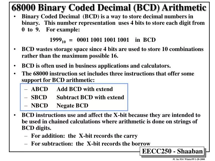 68000 binary coded decimal bcd arithmetic