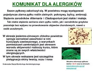 komunikat dla alergik w