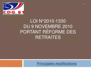 Loi N°2010-1330 du 9 novembre 2010 Portant réforme des retraites