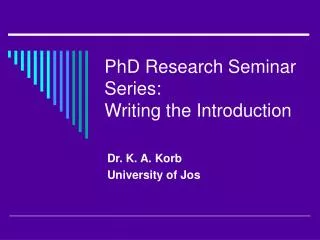 PhD Research Seminar Series: Writing the Introduction