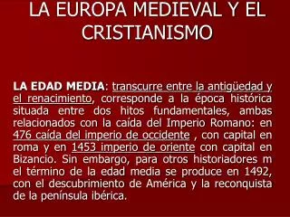 LA EUROPA MEDIEVAL Y EL CRISTIANISMO