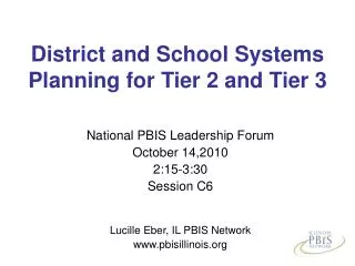 District and School Systems Planning for Tier 2 and Tier 3