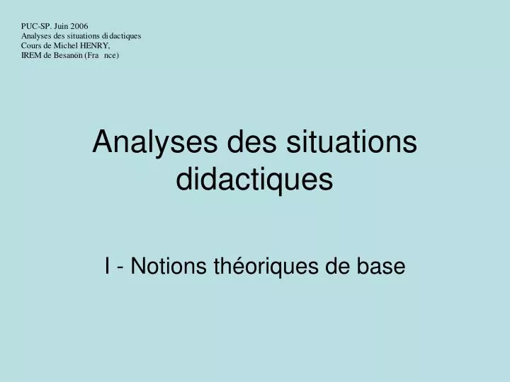 analyses des situations didactiques