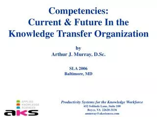 Competencies: Current &amp; Future In the Knowledge Transfer Organization
